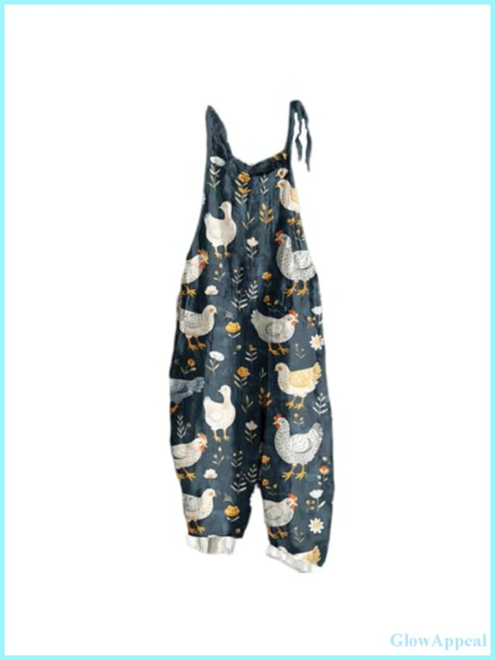 Chicken Print Sleeveless Bib Overalls Loose Comfy Cotton Summer Jumpsuit